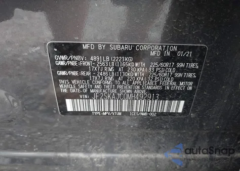 2021 Subaru Forester Premium из США, поврежденный, VIN JF2SKAJC0MH492913